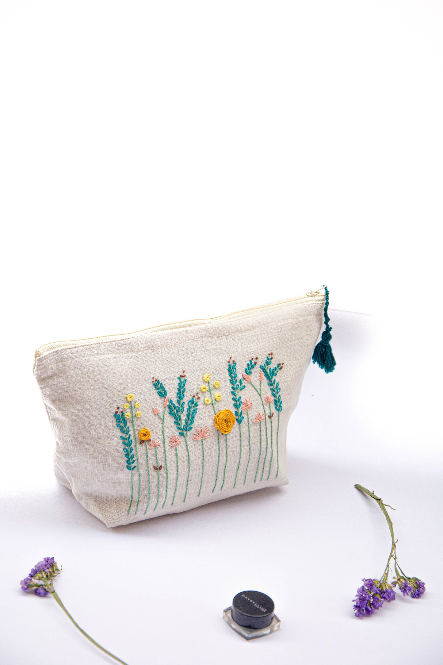 Aqua Meadow Embroidery Multi Purpose Big Pouch