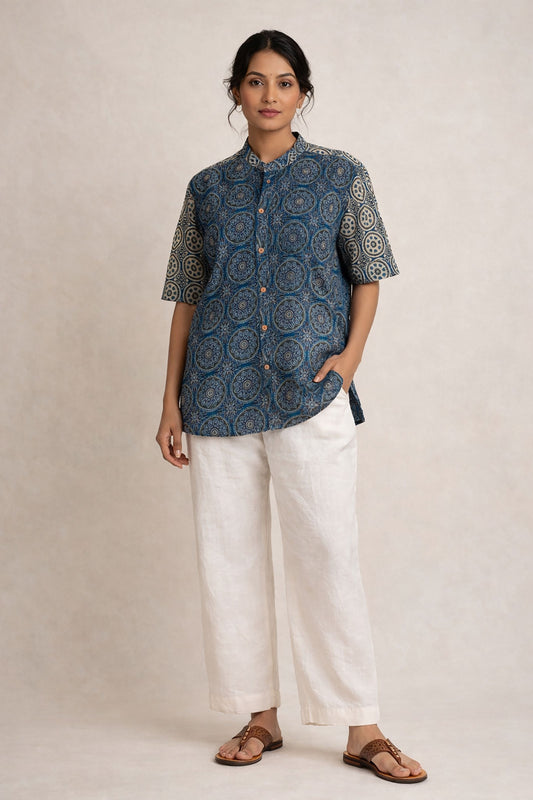 Prussian Blue Dabu Airy Shirt