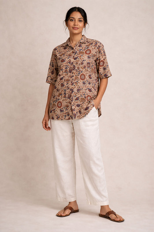 Traditional Elephant Print Collared Shirt