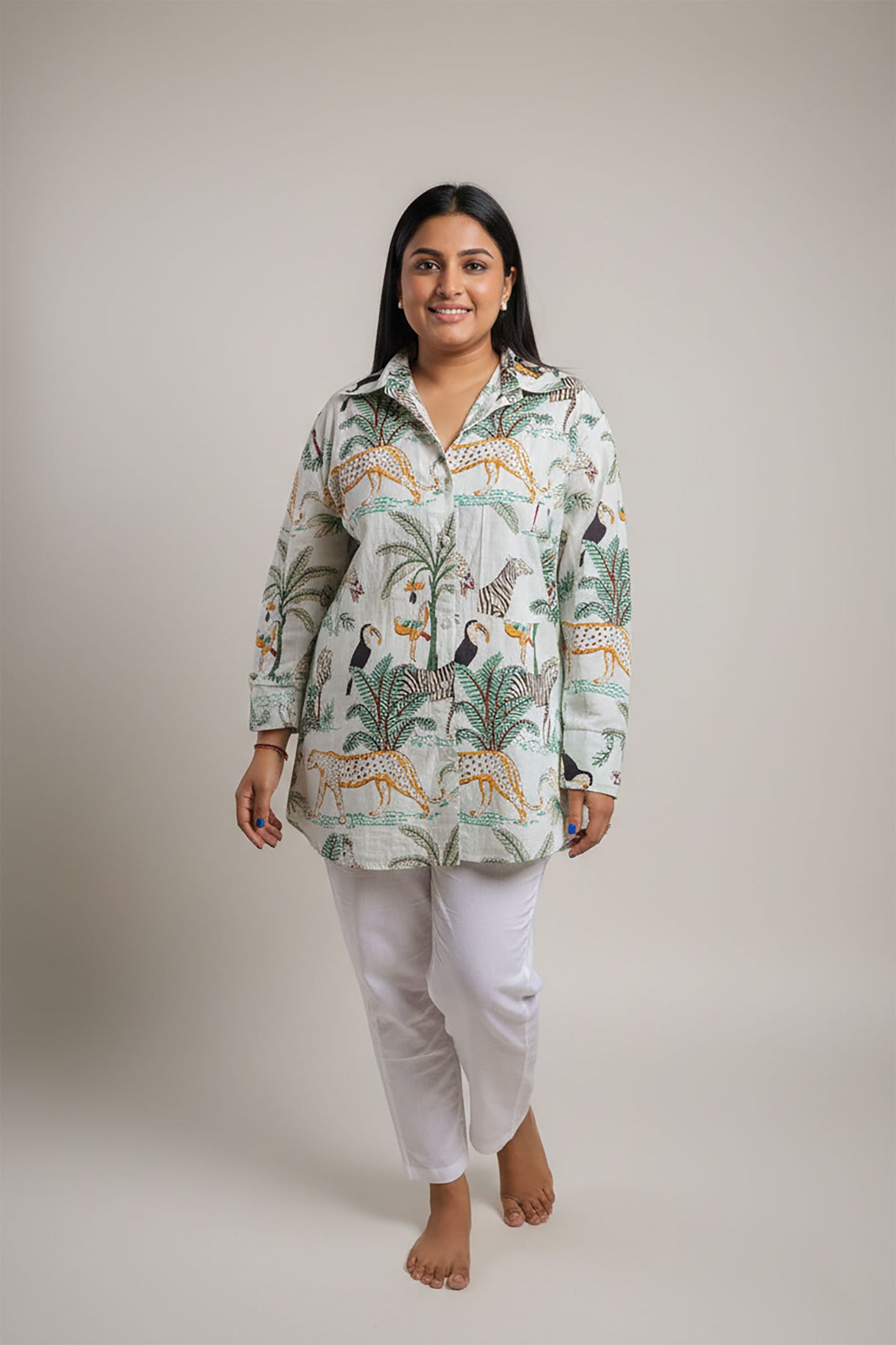 Off White Jungle Print Oversized Shirt
