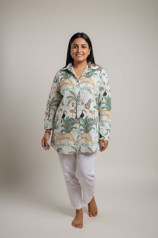 Off White Jungle Print Oversized Shirt