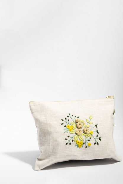 Pretty Yellow Roses Embroidery Multi Purpose Small Pouch