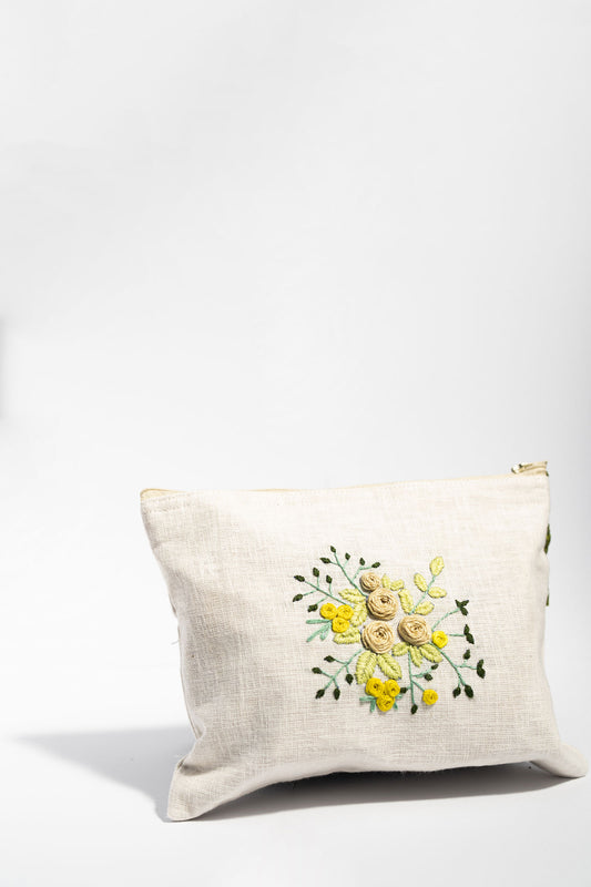 Pretty Yellow Roses Embroidery Multi Purpose Small Pouch